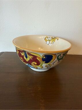 Hand-Painted Ceramic Decorative Bowl in Red, Blue, Yellow and Green
